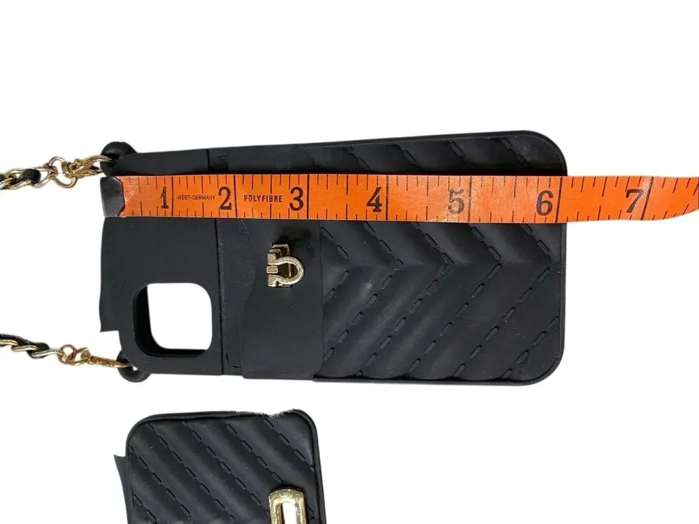 Flawed Black Quilted Crossbody iPhone 11 Case Wallet Chain Card Holder Silicone